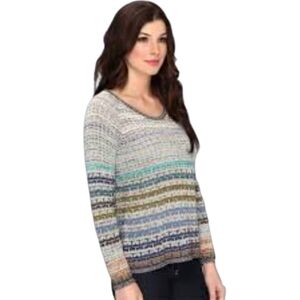 Nic +‎ Zoe Linen Blend Multicolor Weave Top In XS Petite